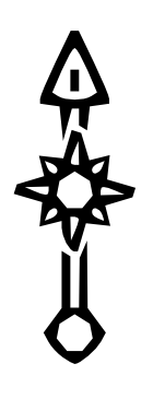 The watch hand rendered like an angular woodcut.