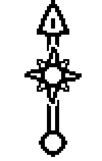 A pixel-art watch hand with the sun on it.